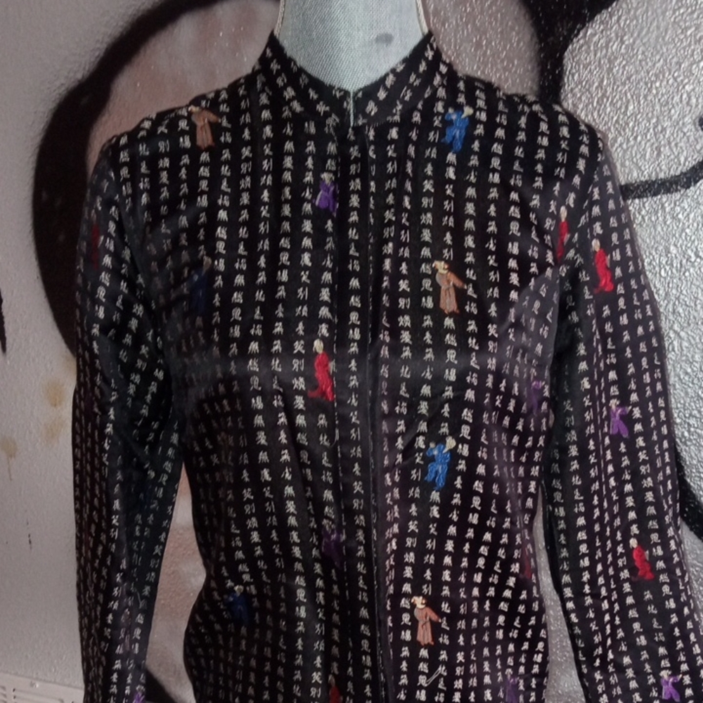 Chico's Black Multicolor Patterned Bomber Jacket - image 1